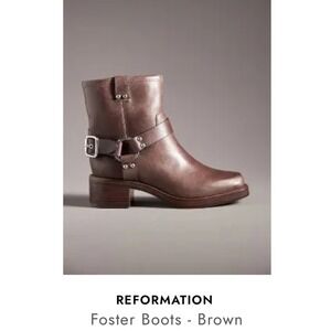 Reformation Foster Boots Brown Leather Harness Square Toe Ankle Boots Womens 6.5